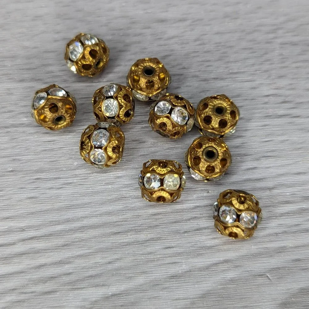 Group of 17 Gold & Silver Tone Rhinestone Beads